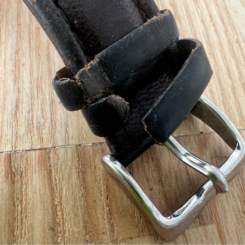 Bulova rectangular silver tone brown leather watc… - image 3